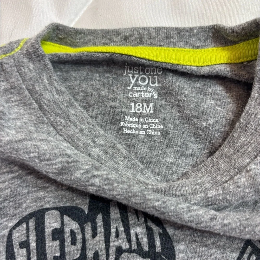 Carters 18 months long sleeve shirt gray with zoo animals, giraffe, elephant etc